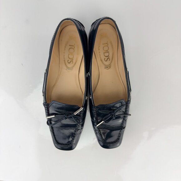 TOD’S Navy Blue Preppy Nautical Boat Shoes Flats Loafers Leather Bow sz 6.5 - Picture 2 of 10